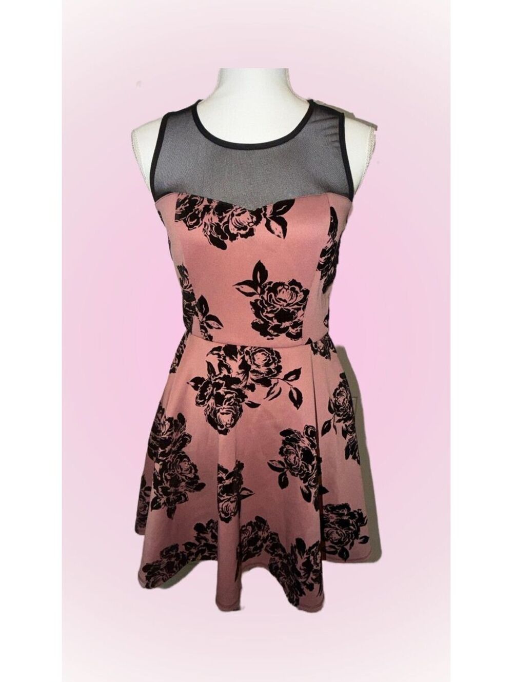 Womens Trixxie Medium Dress | Mauve with Soft Black Velvety Floral